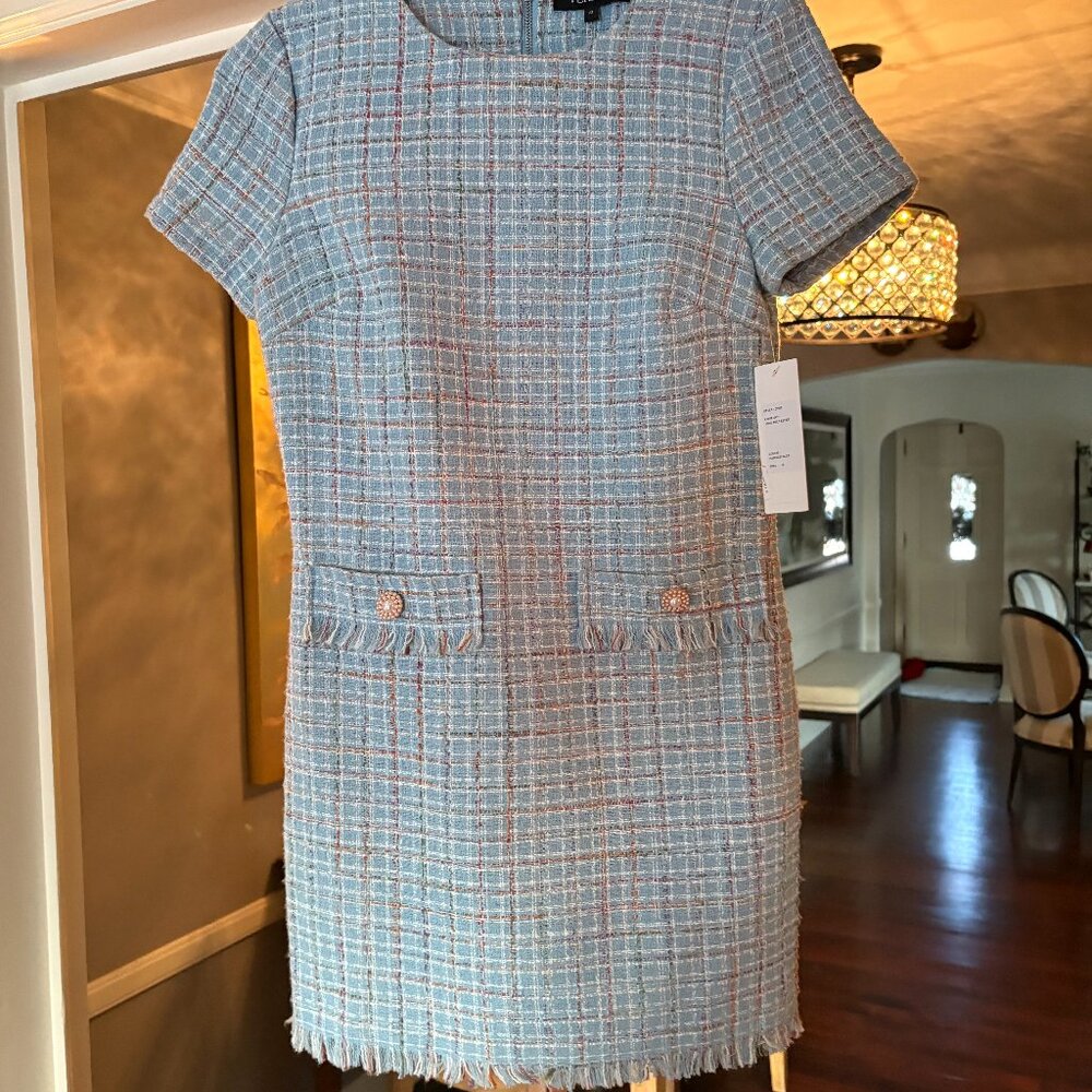 NWT Rickie Freeman for Teri Jon Fringe-Trim Tweed Dress. Petite-see measurements